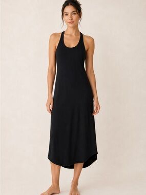 TROUVE (Nordstrom) Black Racerback Midi Dress with Side Slits / Minimalist